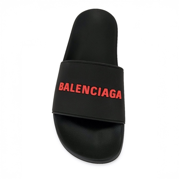 Balenciaga Black Red Pool Slide Sandals Men’s Rubber Logo - NEW - EU 44 | US 11 main image 4